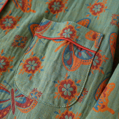 Completo da casa in cotone con stampa a farfalla vintage