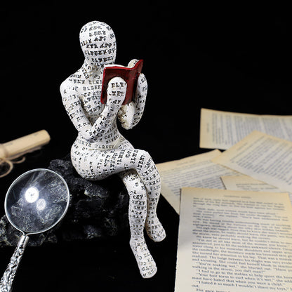 Statua della donna pensatrice che legge, decorazione per libreria