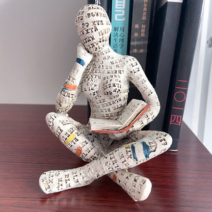 Statua della donna pensatrice che legge, decorazione per libreria