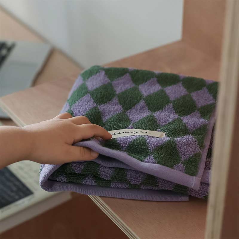 Set di asciugamani da bagno quadrati in cotone a quadri vintage Ownkoti