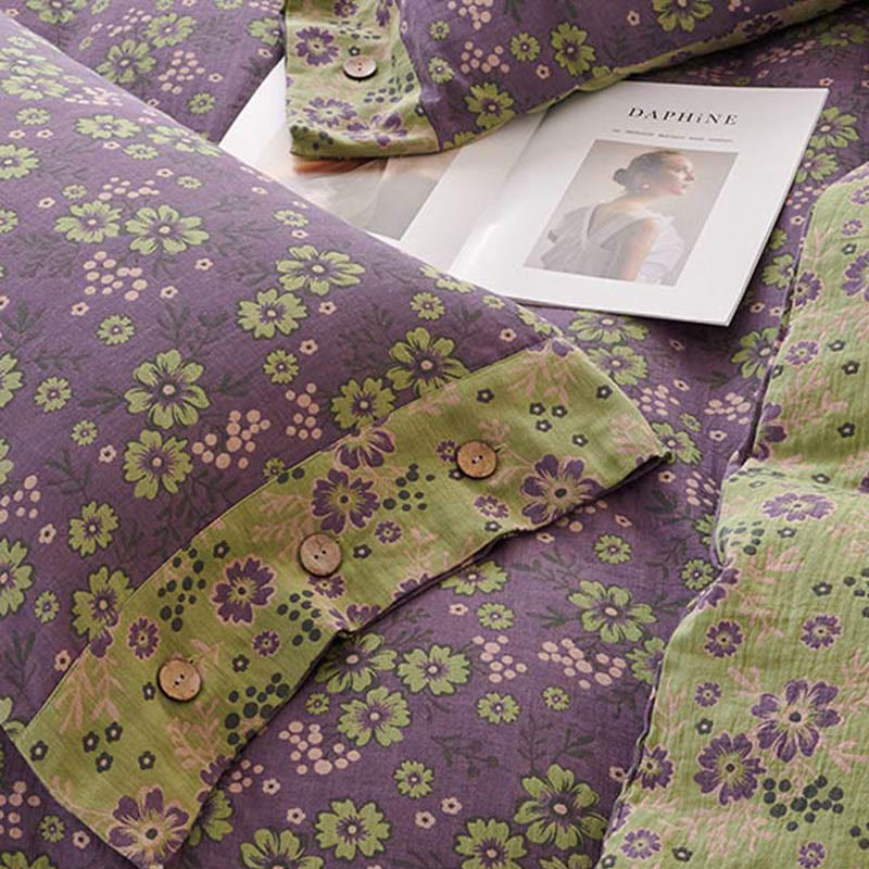 Set di biancheria da letto in garza di cotone con motivo floreale (4 pezzi)