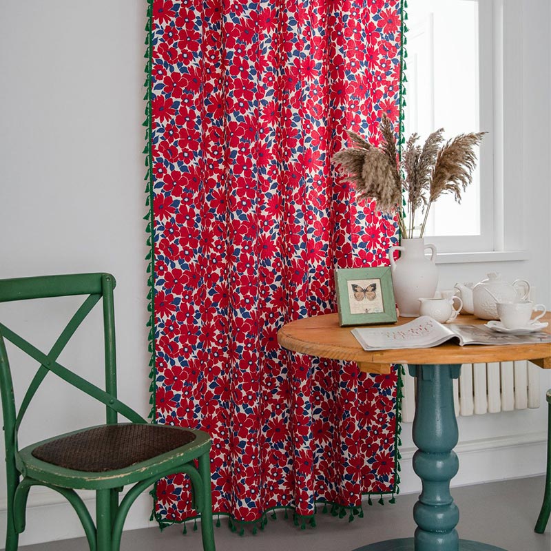 Tenda filtrante per la luce in stile dipinto di fiori rossi