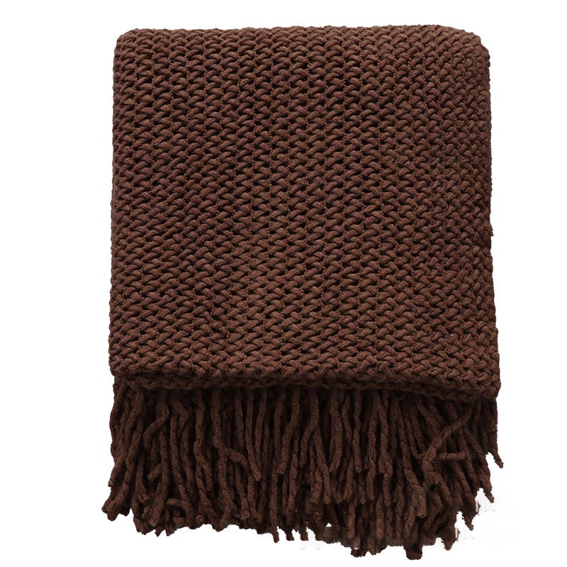 Coperta in maglia con nappe, semplice e tinta unita, Ownkoti