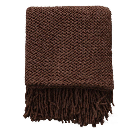 Coperta in maglia con nappe, semplice e tinta unita, Ownkoti