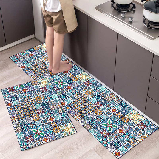 Tappeti da cucina patchwork blu antiscivolo