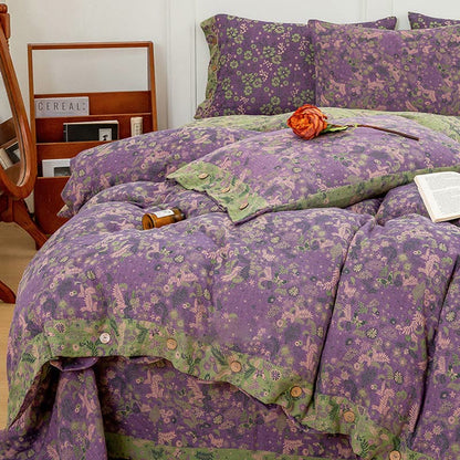 Set di biancheria da letto in cotone viola con motivo floreale Boho (4 pezzi)