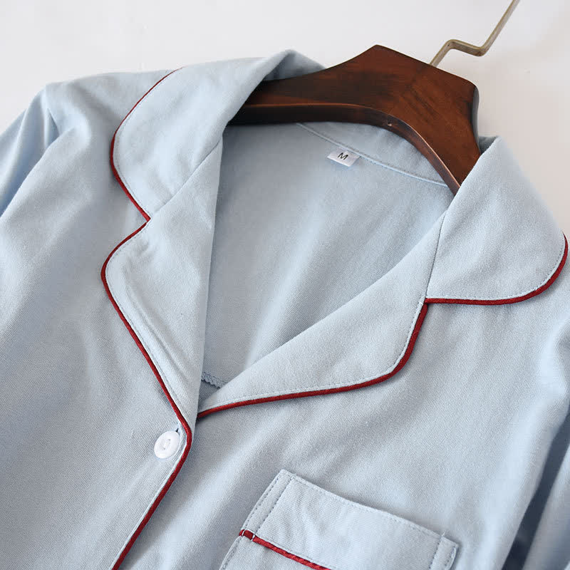 Camicia da notte in cotone con bottoni a tinta unita