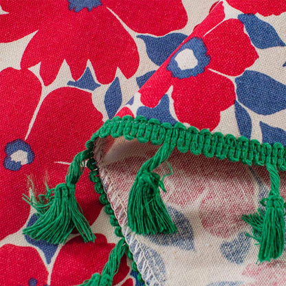 Tenda a strati con nappe e stampa a fiori rossi