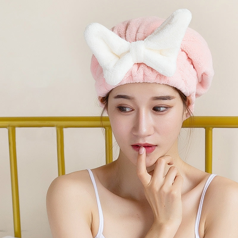 Cappello per asciugare i capelli con elastico a fiocco