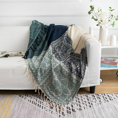 Coperta scialle in maglia con nappe e fiori bohémien Ownkoti