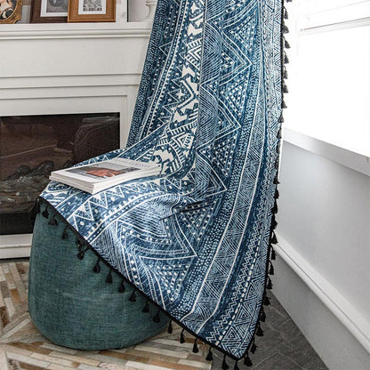 Tenda filtrante con motivo geometrico blu