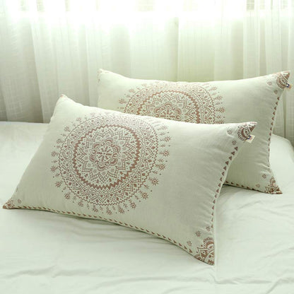 Federe per cuscino in cotone con mandala e bottoni (2 pezzi)