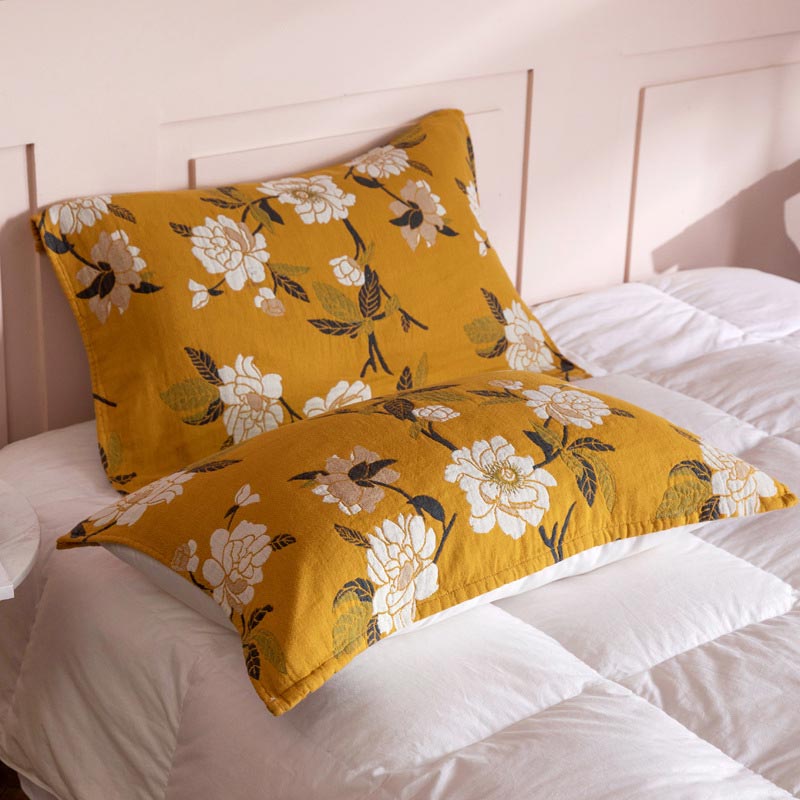 Cuscino in garza di cotone con fiori gialli (2 pezzi)