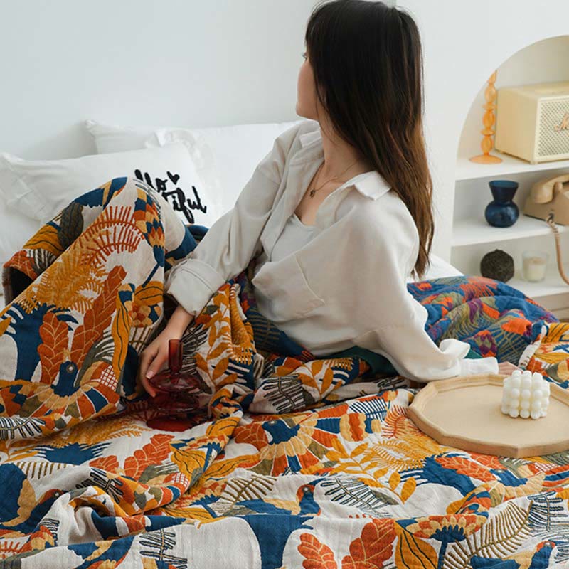 Trapunta reversibile in cotone Ownkoti Soft Bird & Flower
