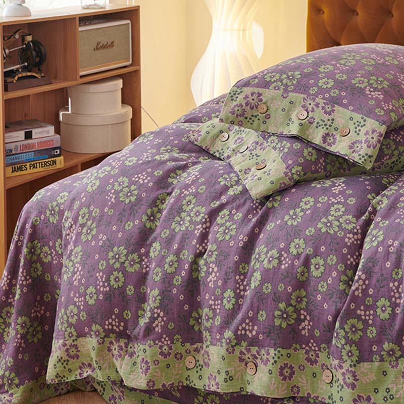Set di biancheria da letto in garza di cotone con motivo floreale (4 pezzi)