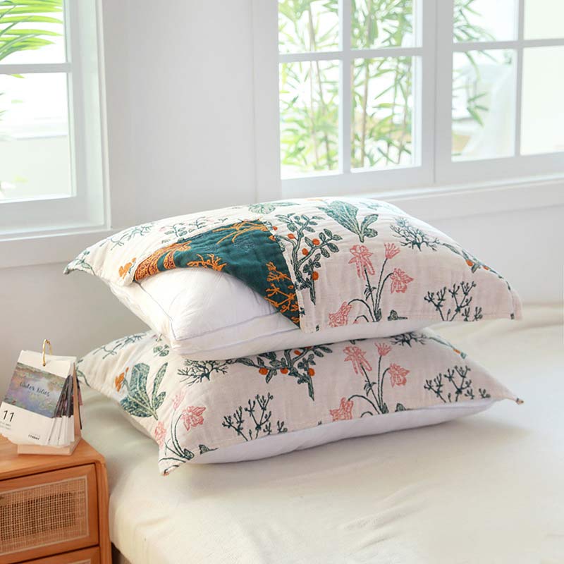 Cuscino in garza di cotone con fiori e piante (2 pezzi)