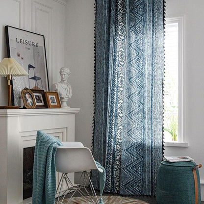 Tenda filtrante con motivo geometrico blu