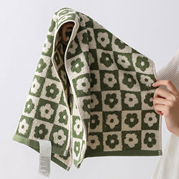 Asciugamano in cotone traspirante con fantasia a quadri e fiori - Verde - 70 cm x 140 cm - image 0